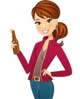 🍾 femme, dessin animé, bière, alcool, boisson, bouteille, personne, illustration telegram sticker