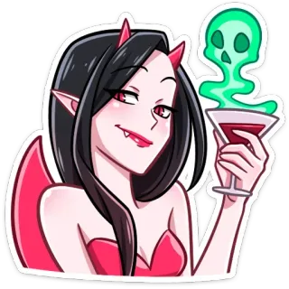 🍸 ác quỷ, quỷ dữ, đầu lâu, đồ uống, ảo mộng, phụ nữ, cocktail whatsapp sticker