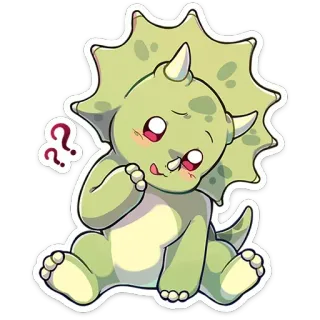 🤔 공룡, 트리케라톱스, 귀여운, 만화, 동물, 카와이, 질문 telegram sticker
