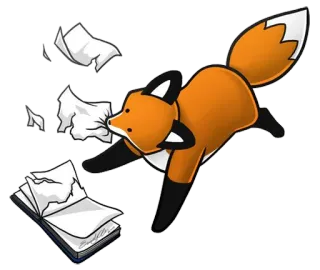 🤪 zorro, animal, saltando, papel, libro, lindo, dibujos animados, naranja telegram sticker