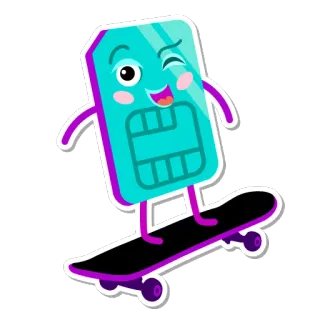 😉 kartu SIM, skateboard, kartun, kawaii, berkedip, karakter, teknologi whatsapp sticker