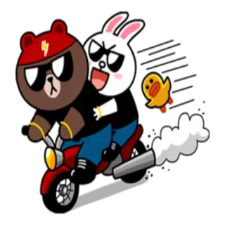 🏍 мультфильм, животное, кролик, медведь, мотоцикл, дружба whatsapp sticker