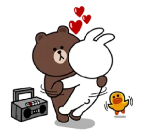 ❤ Brown love, romantic, bear, rabbit, hearts, cartoon, cute telegram sticker