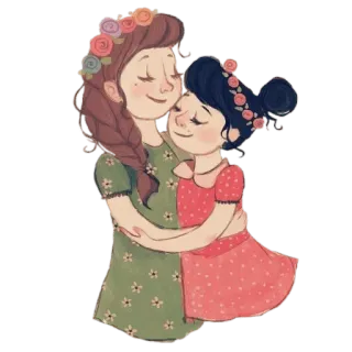 👭 mère, enfant, amour, famille, câlin, dessin animé whatsapp sticker