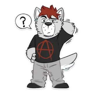 😕 furry, anarchy, wolf, question, cartoon whatsapp sticker