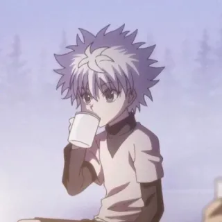 ☕️ Killua Hunter x Hunter อนิเมะ, คิรัวร์, Hunter x Hunter, ตัวละคร, เด็กผู้ชาย, ถ้วย telegram sticker