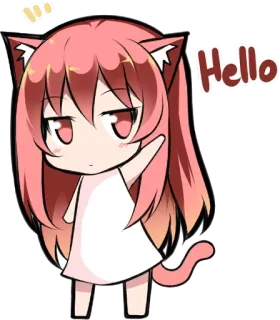 😃 Hello Аниме, Девушка, Привет, Приветствие, Кошачьи ушки, Чиби telegram sticker