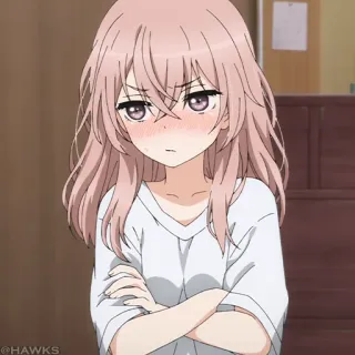 🎀 Anime, gadis, rambut merah muda, tangan menyilang, imut, tersipu telegram sticker