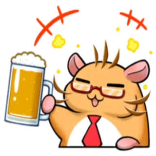 🍺 Hamster, Bier, betrunken, Party, Feier, Cartoon, Brille, Krawatte telegram sticker