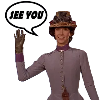 🤗 SEE YOU woman, hat, goodbye, waving, period piece telegram sticker