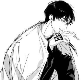 🌟 pria, merokok, rokok, gaya anime, ilustrasi, gambar telegram sticker