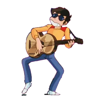 🎸 anime, guitar, cartoon, music, sunglasses telegram sticker
