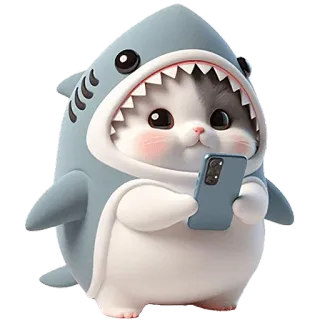📱 猫, 鲨鱼, 可爱, 动物, 卡通, 贴纸, 宠物, 手机 whatsapp sticker