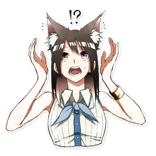 ⁉ Anime, Katzenohren, Überrascht, Ausruf, Frage, Verwirrt telegram sticker