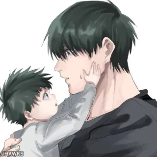 🖤 @HAWKS Anime, Padre, Bambino, Cartone animato whatsapp sticker