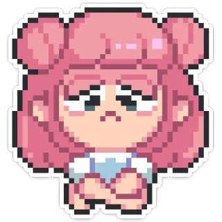 😔 Pixel Art, Cartone Animato, Capelli Rosa, Annoiata, Ragazza, Sticker telegram sticker
