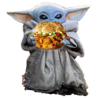 🍔 Baby Yoda Baby Yoda, Grogu, sandwich, imut, Mandalorian, makanan telegram sticker