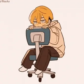 😐 Anime, Hoạt hình, Minh họa, Ngồi, Ghế, Bản vẽ telegram sticker