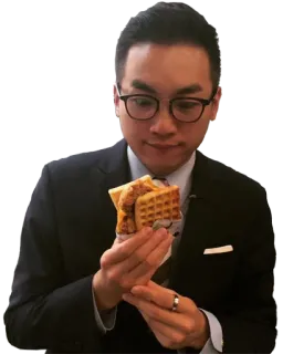 😯 comida, gofres, pollo, hombre, sándwich, traje telegram sticker