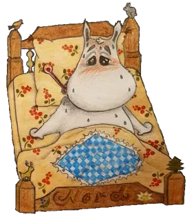 🤒 Nord Moomin, sakit, ranjang, demam, kartun, Nordik whatsapp sticker