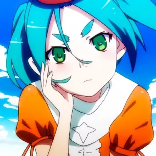 🧿 Anime, Mädchen, blaue Haare, grüne Augen, Cartoon, Charakter, Illustration telegram sticker