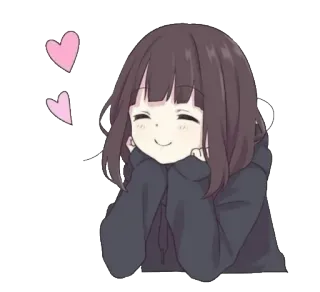 😍 Fille anime, Coeurs, Mignon, Souriant, Dessin animé, Illustration telegram sticker