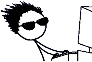 😎 stick figure, computer, sunglasses, typing, cartoon telegram sticker