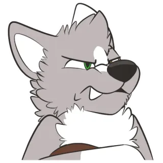 😠 loup, furry, animal, dessin animé, personnage, gris, en colère, portrait telegram sticker