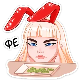 🤢 ФЕ coniglio, emoji, ragazza, bionda, piatto, cibo, sticker telegram sticker
