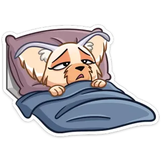 😴 cachorro, cama, sonolento, triste, desenho animado, travesseiro, cobertor telegram sticker