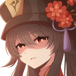 😒 Hu Tao Genshin Impact Anime, Mädchen, Hut, Blumen, Genshin Impact, Hu Tao, Videospiel telegram sticker