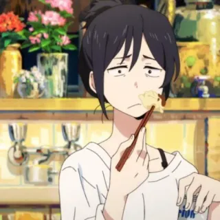 🥥 Anime, Chica, Comiendo, Palillos chinos, Empanadilla telegram sticker