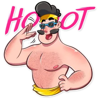 😎 HOOT 만화, 남자, 털 많은, 선글라스, 수영복 telegram sticker