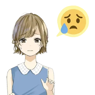 😢 fille anime, triste, pleurs, larmes, émotionnel, contrarié, angoissé, dessin animé, expression telegram sticker