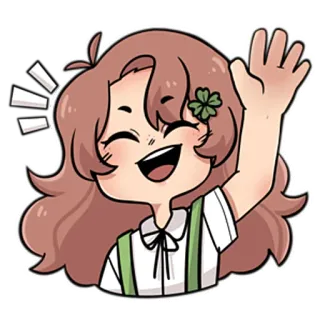 👋 การ์ตูน, โบกมือ, โคลเวอร์, ผู้หญิง, มีความสุข, ตัวละคร telegram sticker