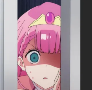 😨 anime, ngạc nhiên, hoạt hình, tóc hồng, vương miện, nhìn trộm telegram sticker