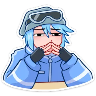 🤔 Anime, Cartoon, Figur, Blaue Haare, Skifahrer, Handschuhe telegram sticker