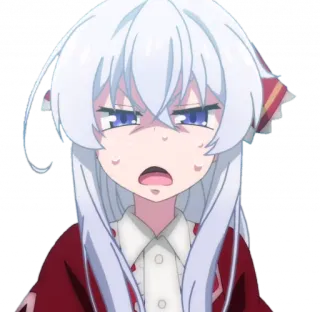 😩 อนิเมะ, ผู้หญิง, การ์ตูน, สีหน้า, น่ารัก, ผมขาว, หงุดหงิด telegram sticker