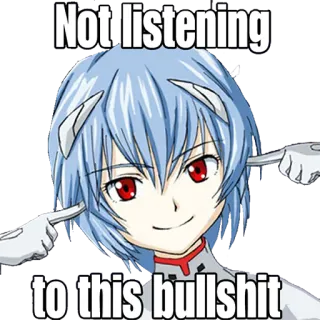 🙂 Rei Ayanami Neon Genesis Evangelion Not listening to this bullshit 애니메이션, 캐릭터, 아야나미 레이, 신세기 에반게리온, 헛소리, 안 듣고 있어, 밈 telegram sticker