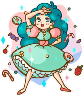 🤘 dessin animé, bonbon, sucreries, robe, fille telegram sticker