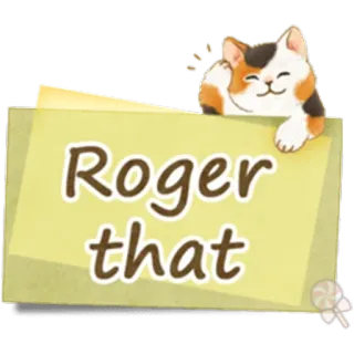 🐱 Roger that gato, memo, entendido, mensaje, lindo, positivo, sticker, amigable whatsapp sticker