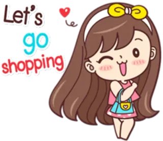 🛍 Let's go shopping compras, chica, dibujos animados, corazón, lindo, lazo telegram sticker