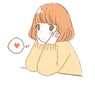 ❤ dziewczyna, serce, miłość, słodki, kreskówka, anime, naklejka, myślenie telegram sticker