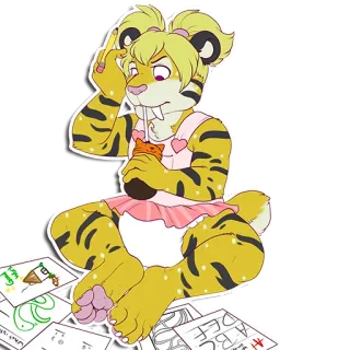 🎒 เฟอร์รี่, มานุษยวิทยา, เสือ, ตัวละคร, ภาพวาด, ศิลปะ, สัตว์, ดินสอ telegram sticker