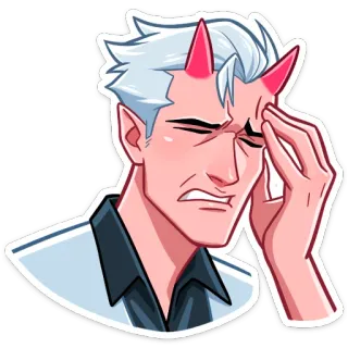 😬 pegatina, personaje, cuernos, facepalm, dolor de cabeza, demonio, pelo blanco whatsapp sticker