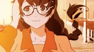 🌟 Hanekawa Tsubasa Monogatari 애니메이션, 소녀, 안경, 캐릭터, 하네카와 츠바사, 모노가타리, 미소 telegram sticker
