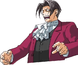 😨 Miles Edgeworth Ace Attorney 怒り, 弁護士, 指差し, 異議, イライラ, アニメ telegram sticker