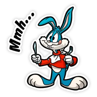 😋 Mmh... lapin, dessin animé, fourchette, couteau, manger, faim telegram sticker