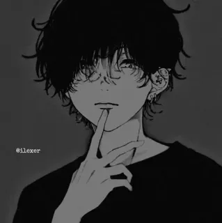 🎵 ilexer Anime, Jongen, Oorbellen, Zwart-wit, Portret, Schets telegram sticker