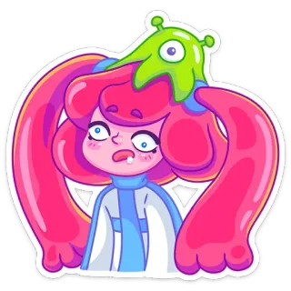 🤤 Dessin animé, Alien, Personnage, Cheveux roses, Drôle, Mignon whatsapp sticker